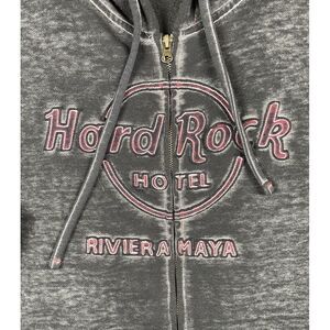 Hard Rock Cafe Double Burnout Zip Hoodie Charcoal Mens XXL Riviera Maya